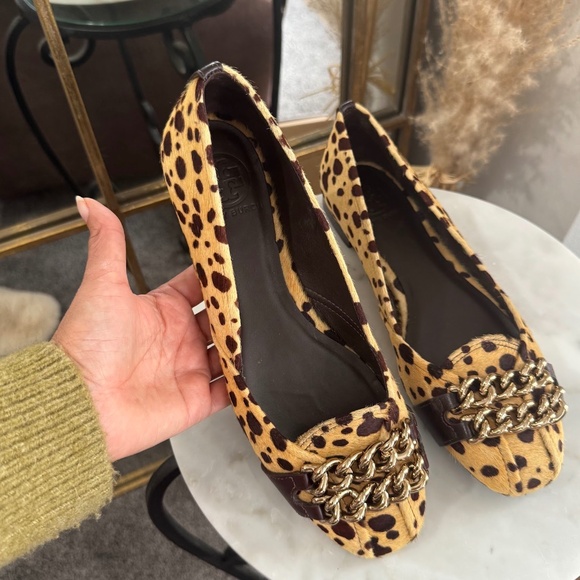 Tory Burch Hana Leopard-print Calf Hair Leather Cheetah Flats Loafers Size 8 - Picture 2 of 11